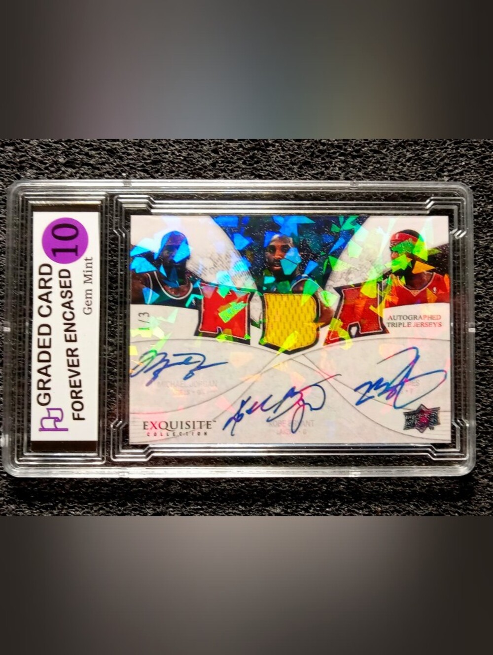 Michael Jordan, Kobe Bryant, Lebron James 3x Autograph Cracked Ice Basketball